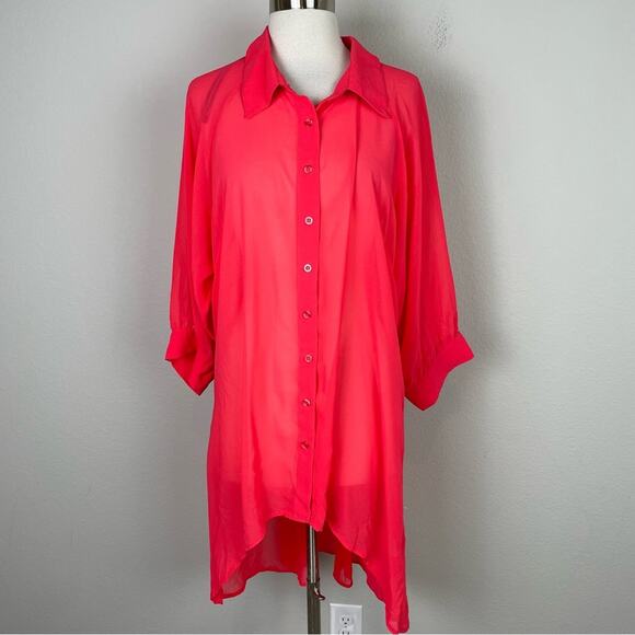 City Chic Tops - City Chic Coral Sheer Open BackTunic Top M / 18